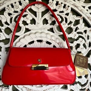 NWT PRATESI BARCHETTA ITALIAN DESIGNER RED POLISHED CALF LEATHER SATCHEL BAG